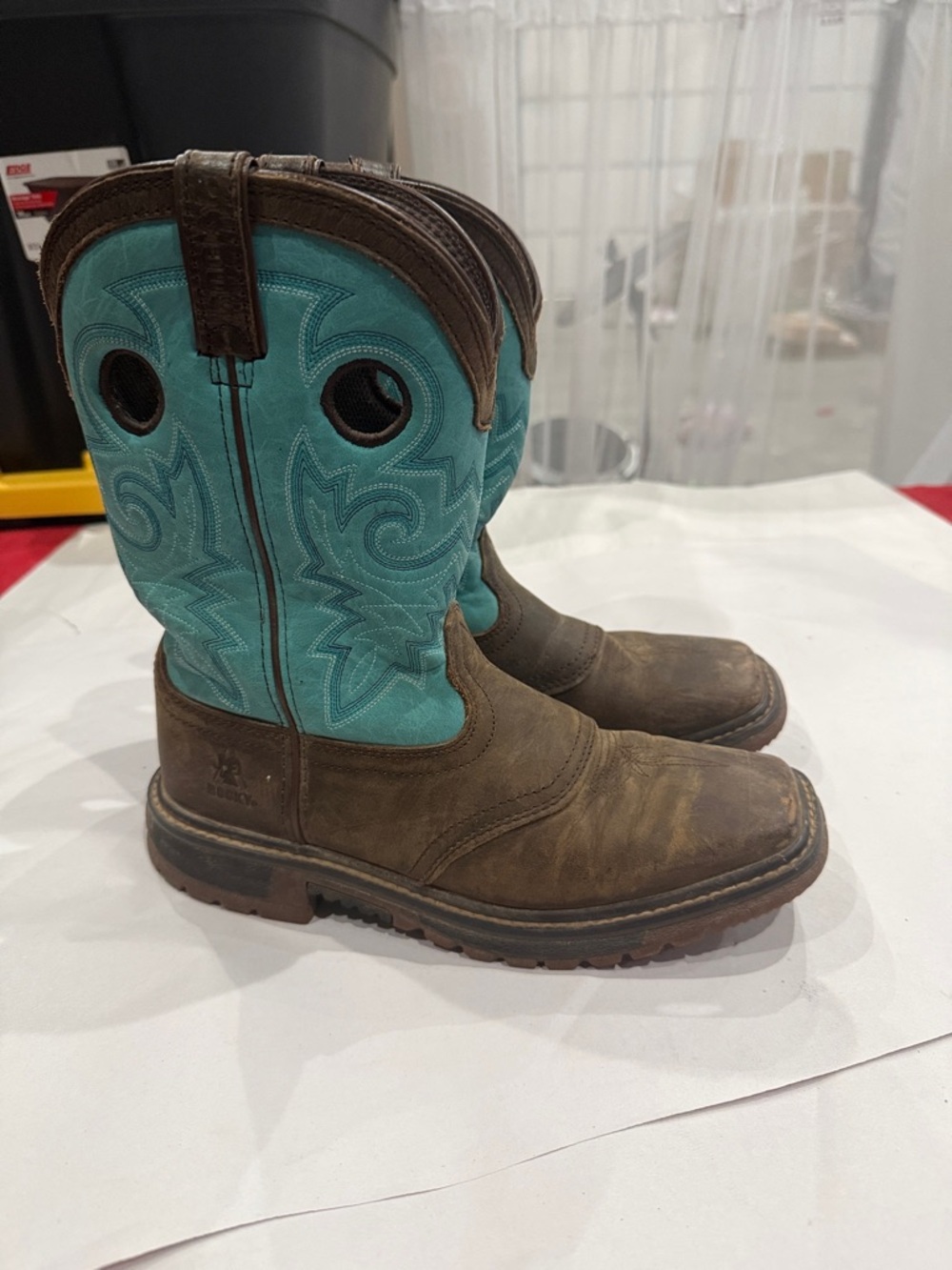 Turquoise and Brown Western Work Boots